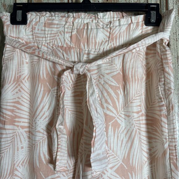 Land n Sea Women's Leaf Pattern Wide Leg Pants Linen Blend Pull On Size M Peach - Picture 2 of 7